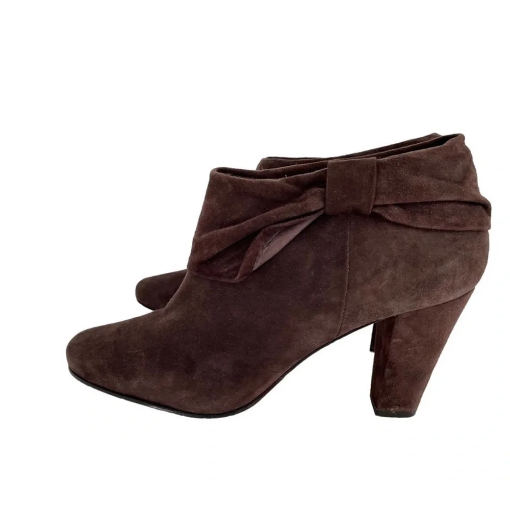 Kate Spade Brown Suede Bow Ankle Booties Heels Slip-On Block Heel Women’s Size 8